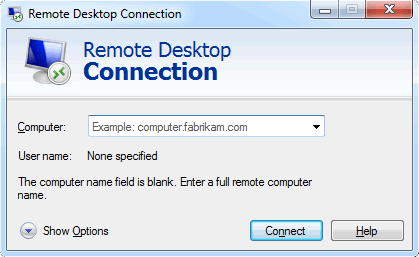 Remote desktop connection on laptop setup