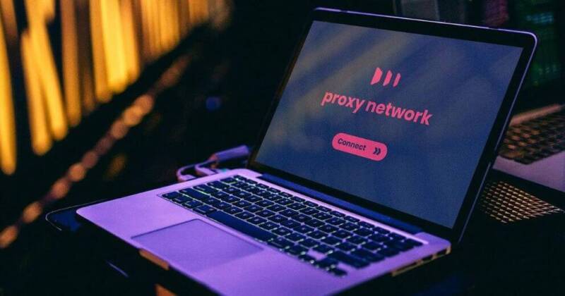Laptop connected to proxy server
